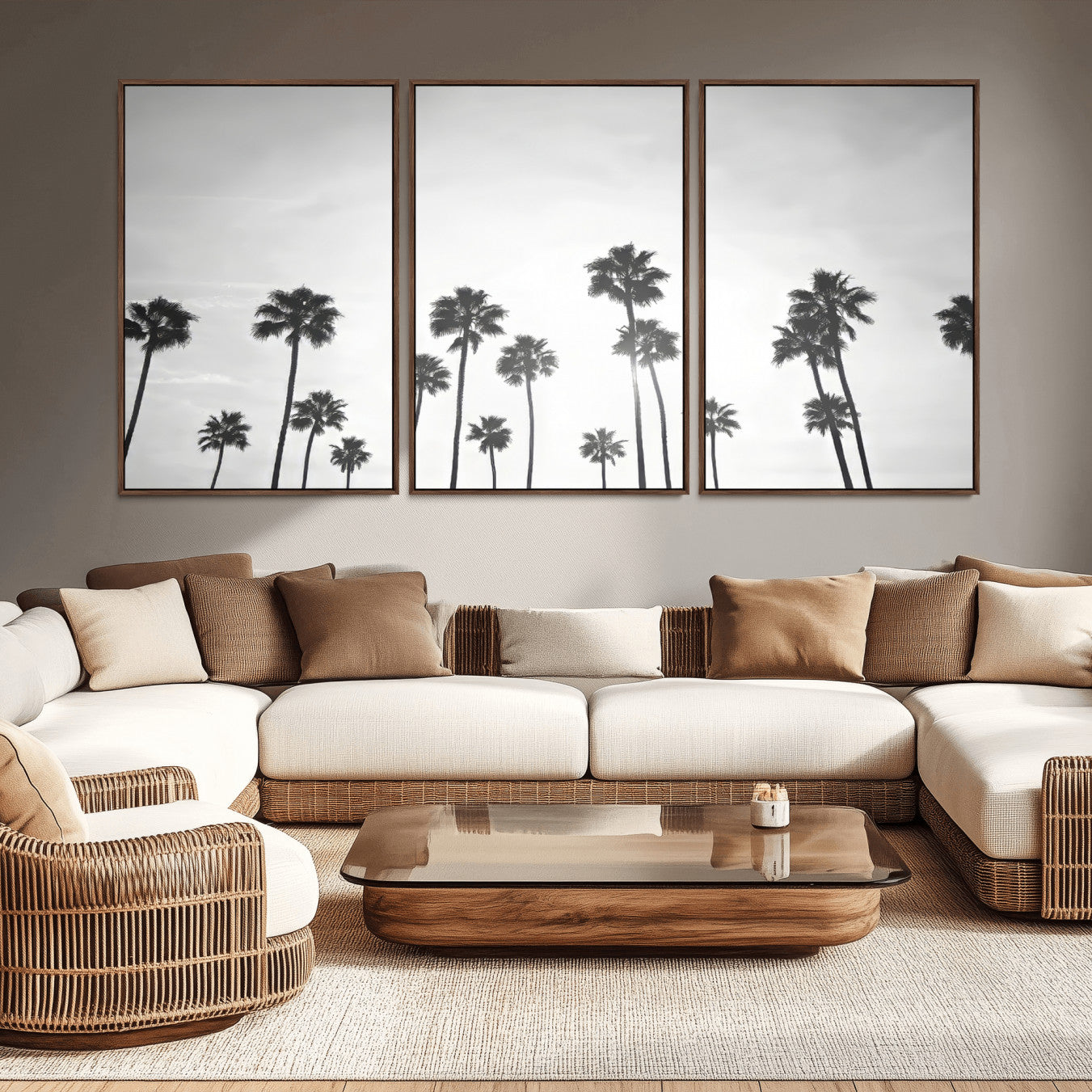 62298277-MGV-CV-36X24-Monochrome Palms Wall Art Canvas Print – Framed Minimalist Silhouetted Trees Artwork for Home, Office, Living Room