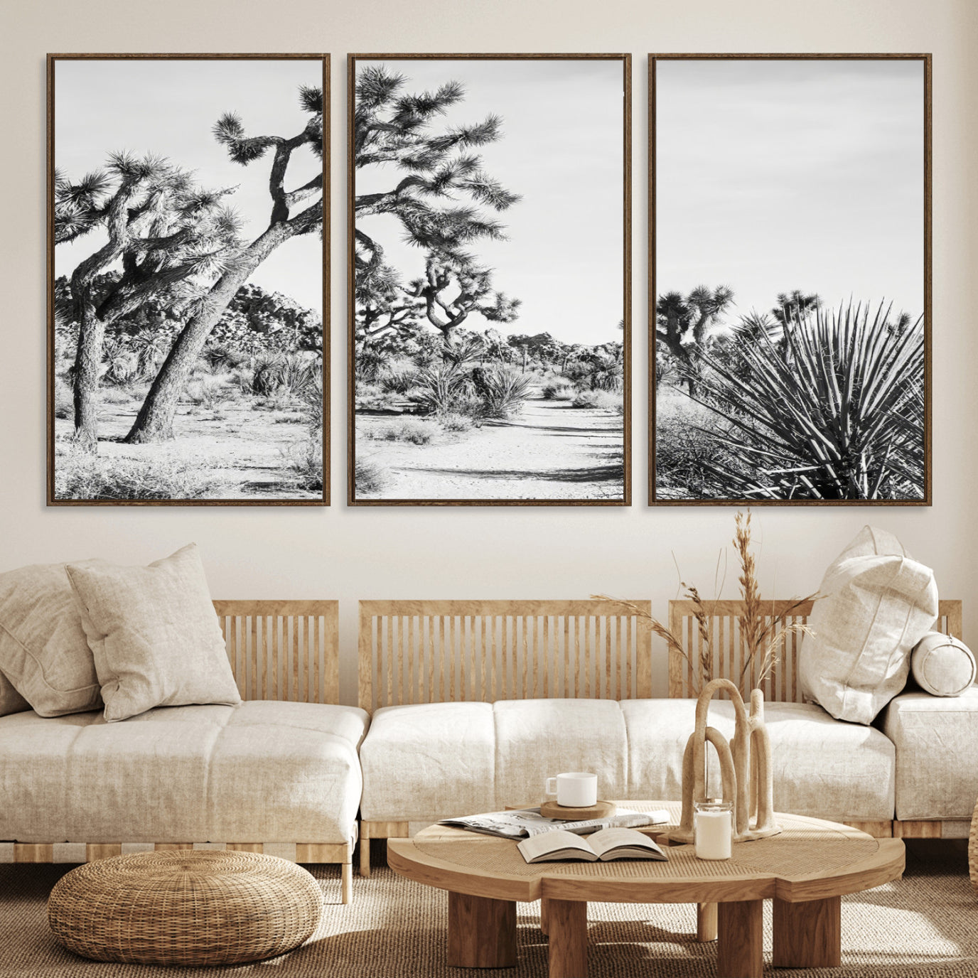 88164251-MGV-CV-36X24-Joshua Tree Desert Wall Art – Black & White Canvas Print, Nature Serenity Decor for Guest Room, Office or Living Room