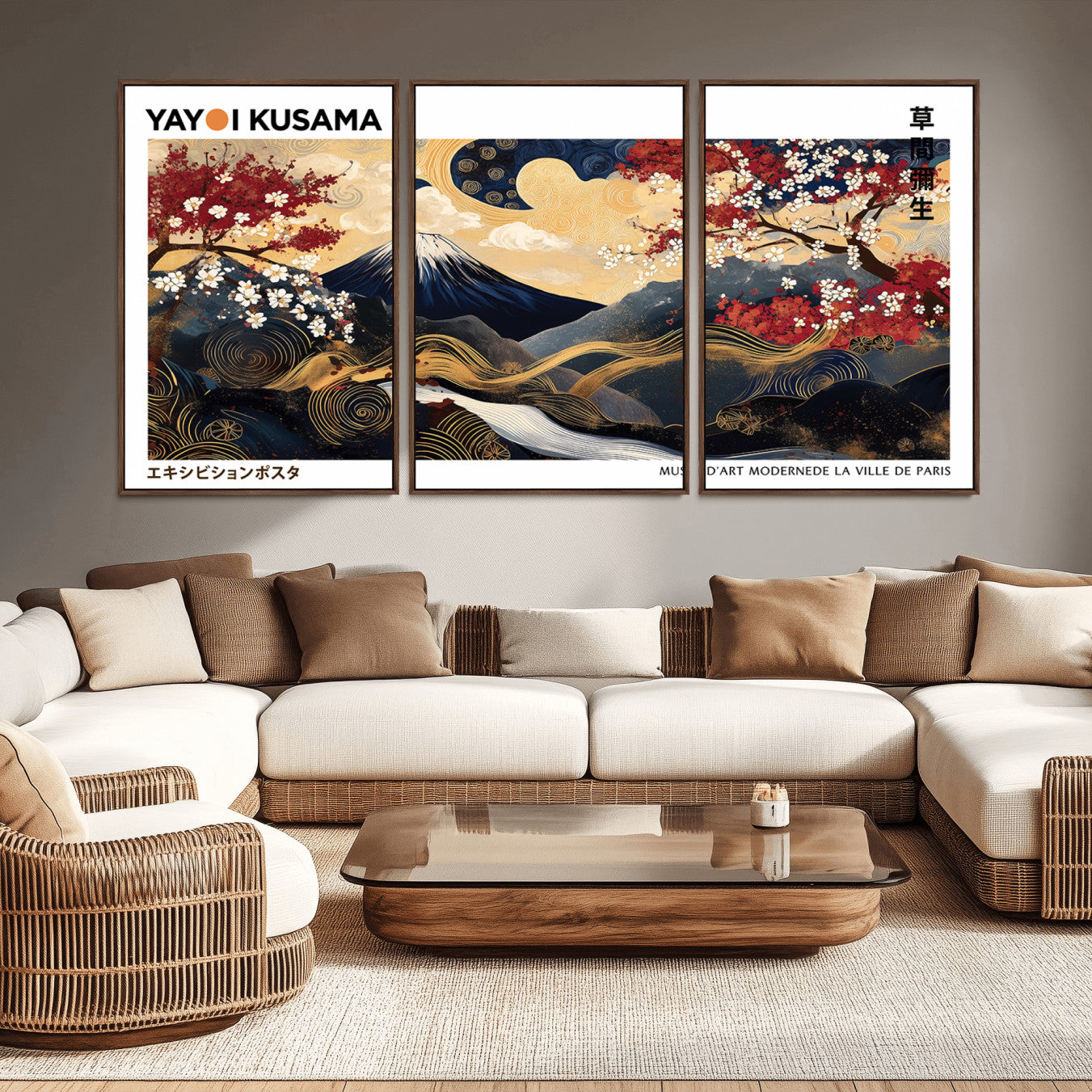 -Modern Mount Fuji Print, Yayoi Kusama Canvas Wall Art, Abstract Mount Fuji Canvas Print, Japanese