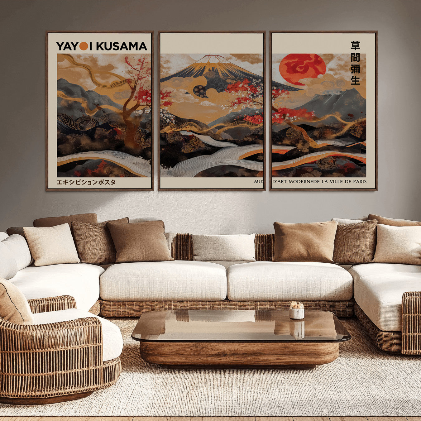 -Modern Japanese Wall Art Print Yayoi Kusama Canvas Wall Art Abstract Mount Fuji Canvas Print