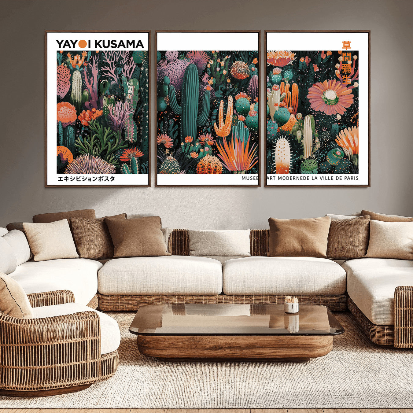 -Modern Japanese Wall Art Print, Yayoi Kusama Print Wall Decor, Abstract Mount Fuji Canvas Print,