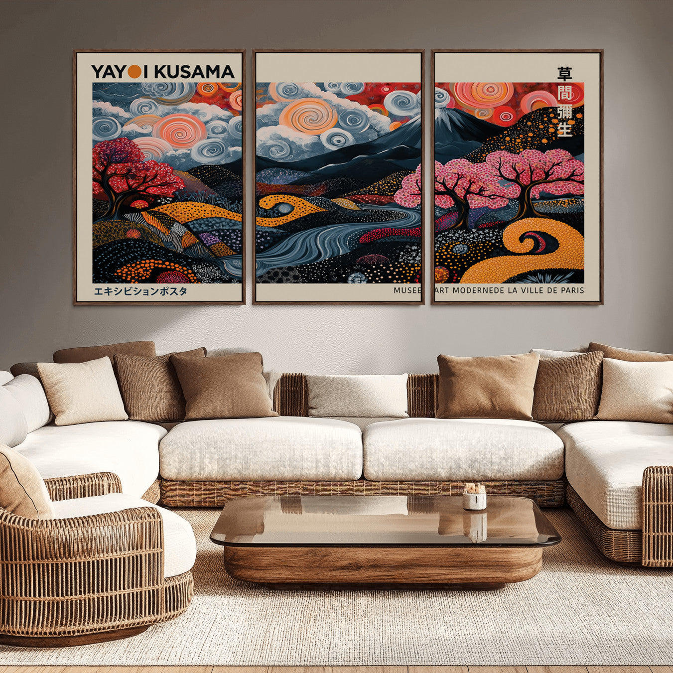 89598235-MGV-CV-36X24-Modern Japanese Wall Art Canvas Print – Framed Contemporary Yayoi Kusama Artwork for Home, Office, Living Room