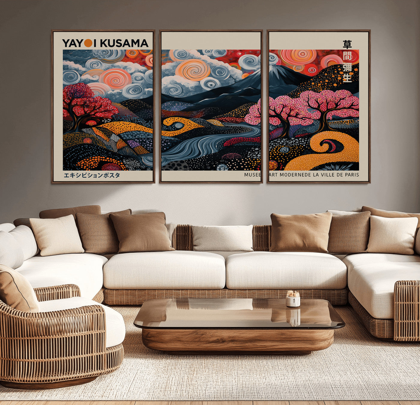 89598235-MGV-CV-36X24-Modern Japanese Wall Art Canvas Print – Framed Contemporary Yayoi Kusama Artwork for Home, Office, Living Room