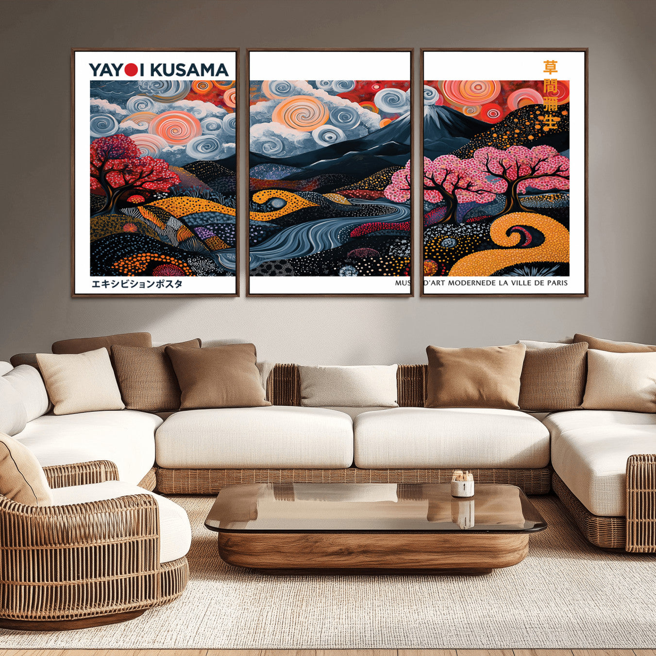 -Modern Japanese Wall Art Print Yayoi Kusama Canvas Wall Art Abstract Mount Fuji Canvas Print