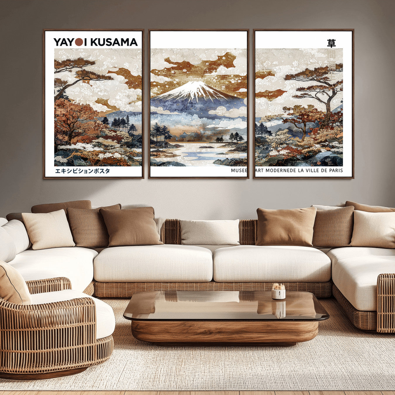 -Modern Japanese Mount Fuji Canvas Print, Yayoi Kusama Canvas Wall Art, Abstract Mount Fuji Canvas