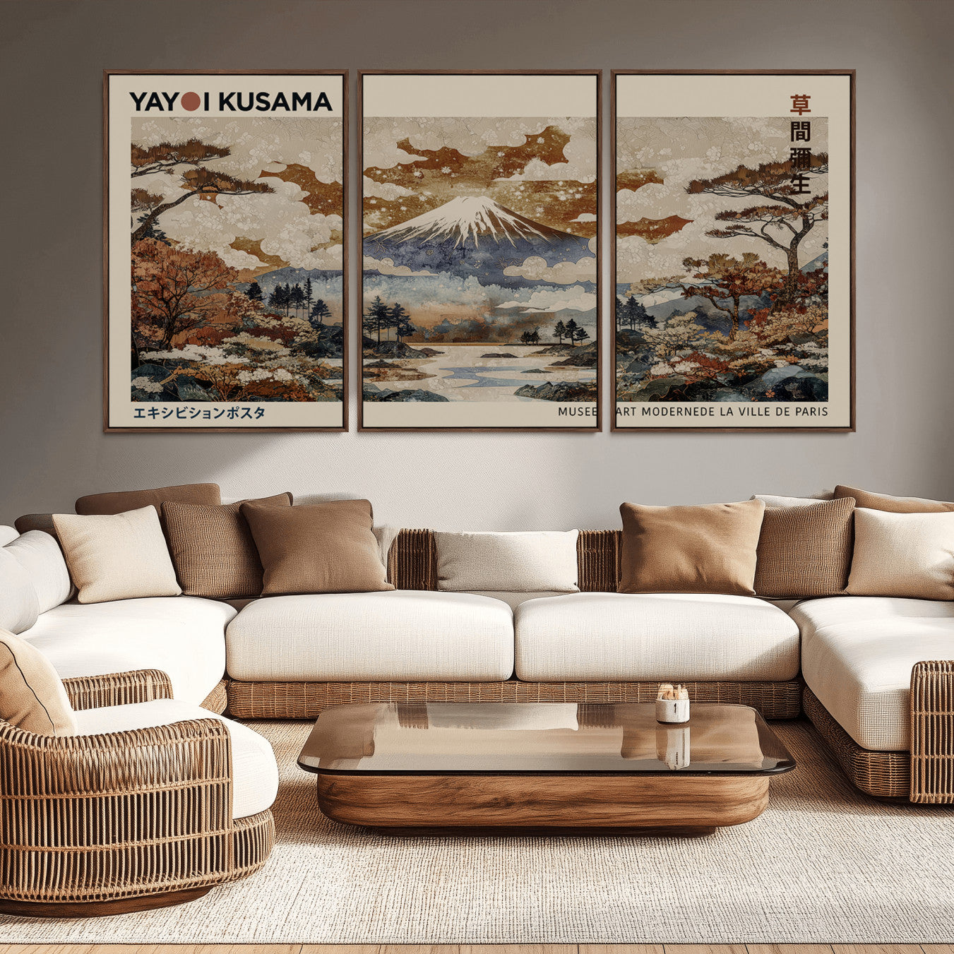 11778299-MGV-CV-36X24-Yayoi Kusama Wall Art Canvas Print – Framed Modern Japanese Abstract Mount Fuji Artwork for Home, Office, Living Room