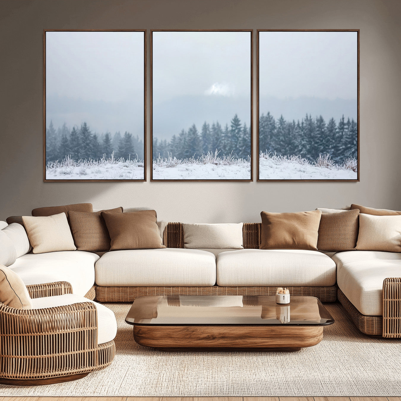 33033082-MGV-CV-36X24-Winter Forest Wall Art Canvas Print – Framed Snowy Landscape Art Picture Misty Tree Scene Artwork for Home Office