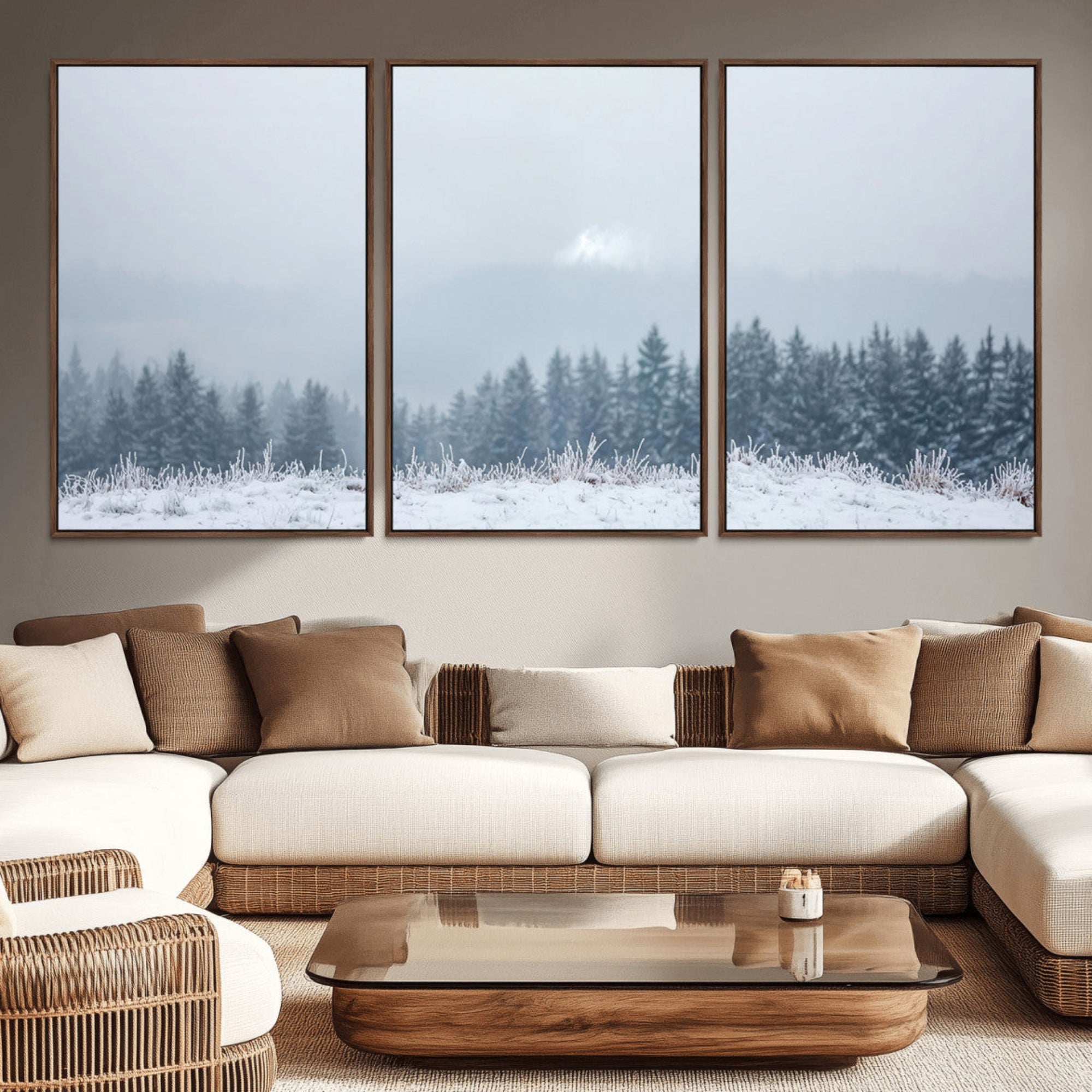 33033082-MGV-CV-36X24-Winter Forest Wall Art Canvas Print – Framed Snowy Landscape Art Picture Misty Tree Scene Artwork for Home Office