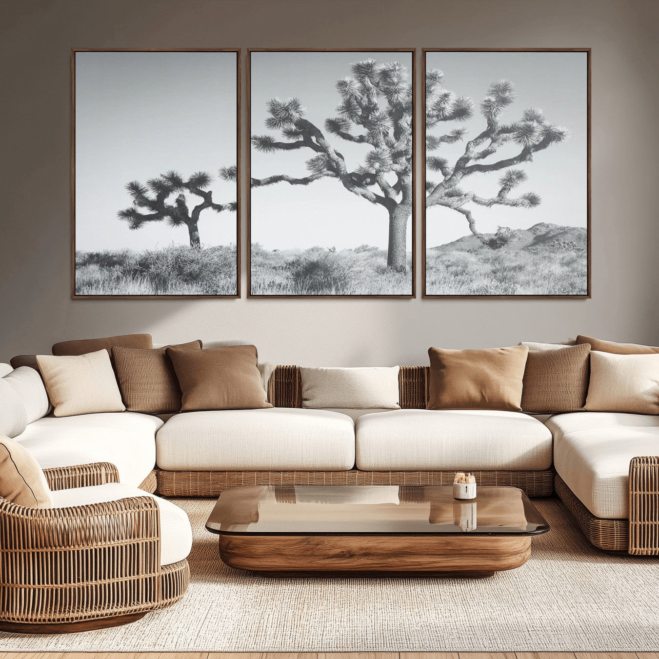 58647785-MGV-CV-36X24-Joshua Trees Wall Art Canvas Print – Framed Black White Desert Landscape Dry Grass Hills Tranquil Artwork for Home Office