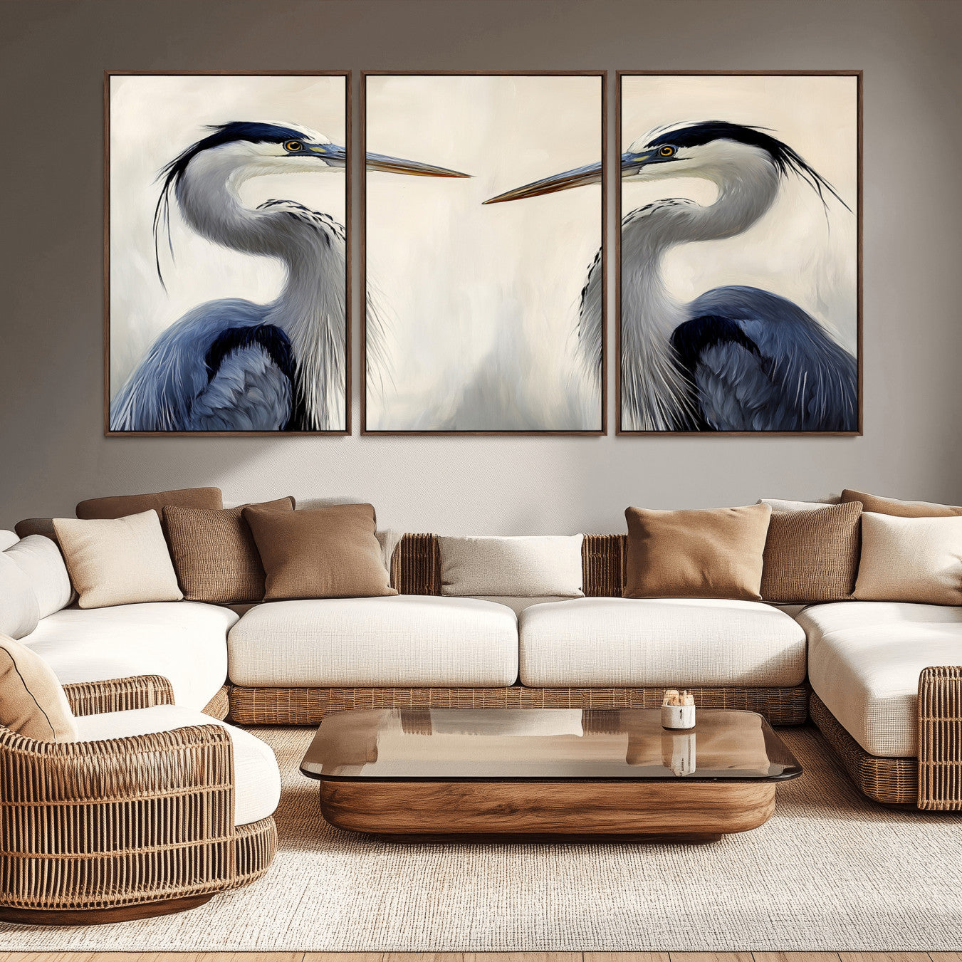 18230556-MGV-CV-36X24-Blue Heron Pair Wall Art Canvas Print – Framed Coastal Bird Tranquil Wildlife Scene Minimalist Nature Artwork for Home Office