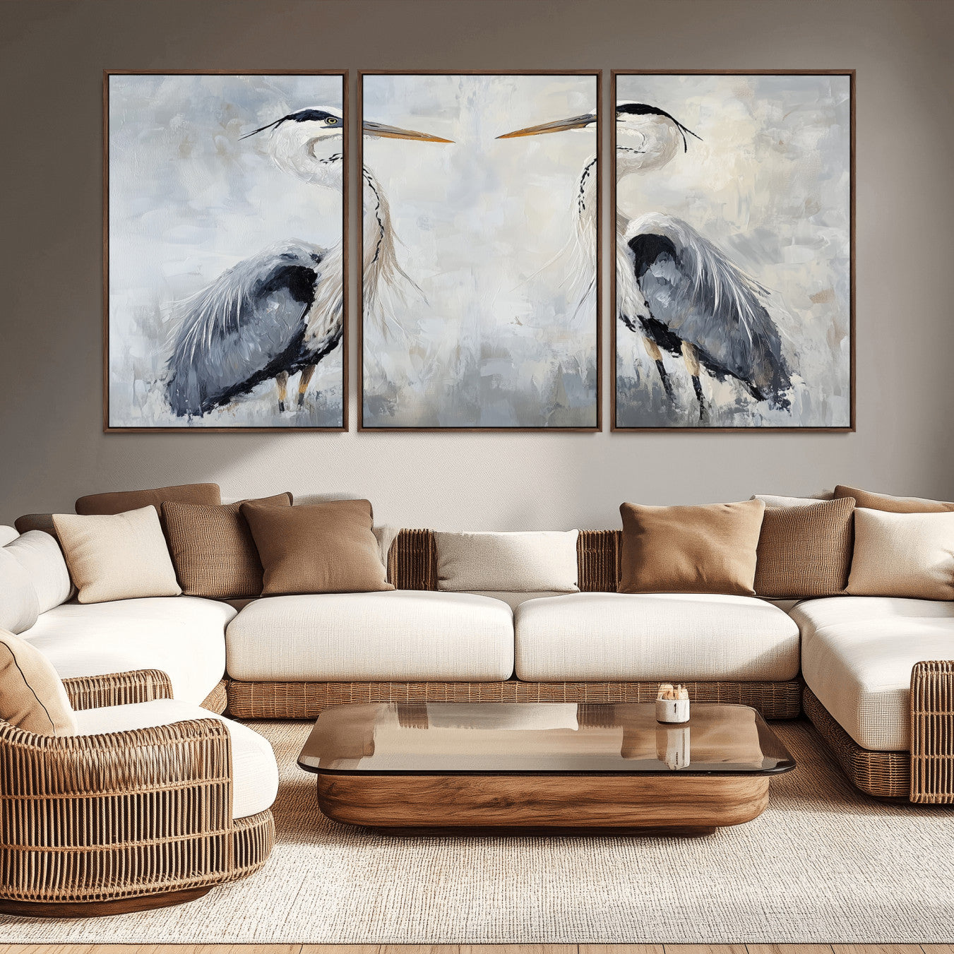 90806932-MGV-CV-36X24-Heron Wall Art Canvas Print – Framed Bird Nature Inspired Coastal Minimalist Wildlife Artwork for Home Office
