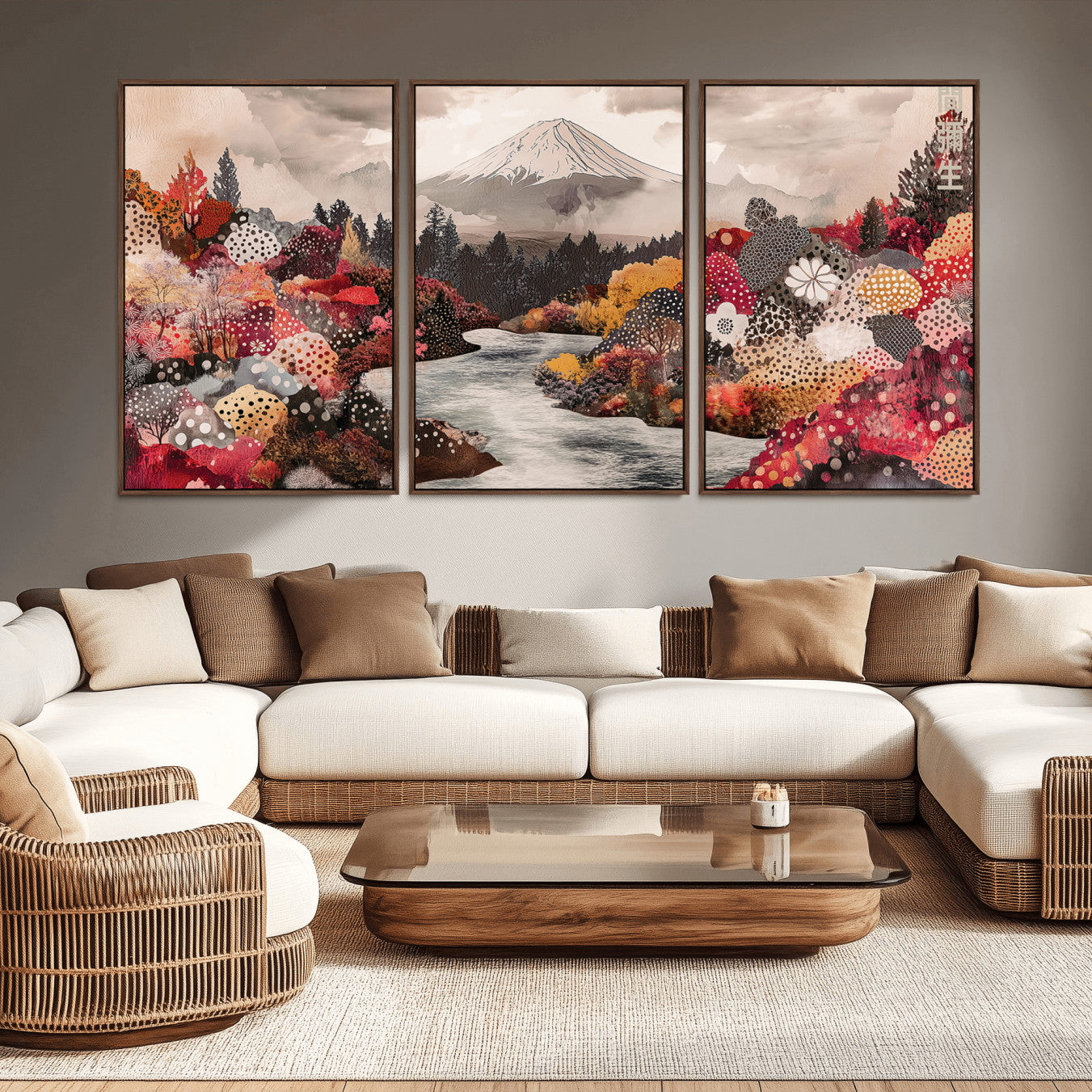 37138418-MGV-CV-36X24-Mountain Wall Art Canvas Print – Framed Autumn Forest Cottagecore Landscape Boho Nature Artwork for Home Office
