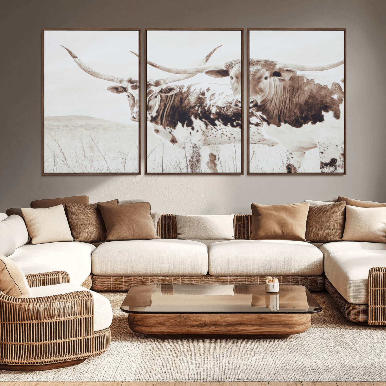-Longhorn Wall Art Wall Art Canvas Print, Framed Western Cow Canvas Art Picture Print, Rustic Farm Decor Perfect Rustic Farmhouse Decor Artwork