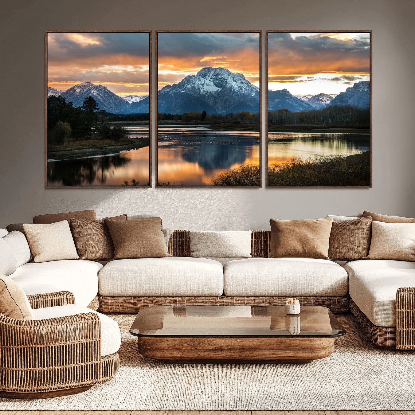 -Mountain Sunset Wall Art Canvas Print – Framed Alpine Wilderness Golden Hour Scenic Nature Artwork for Home Offic