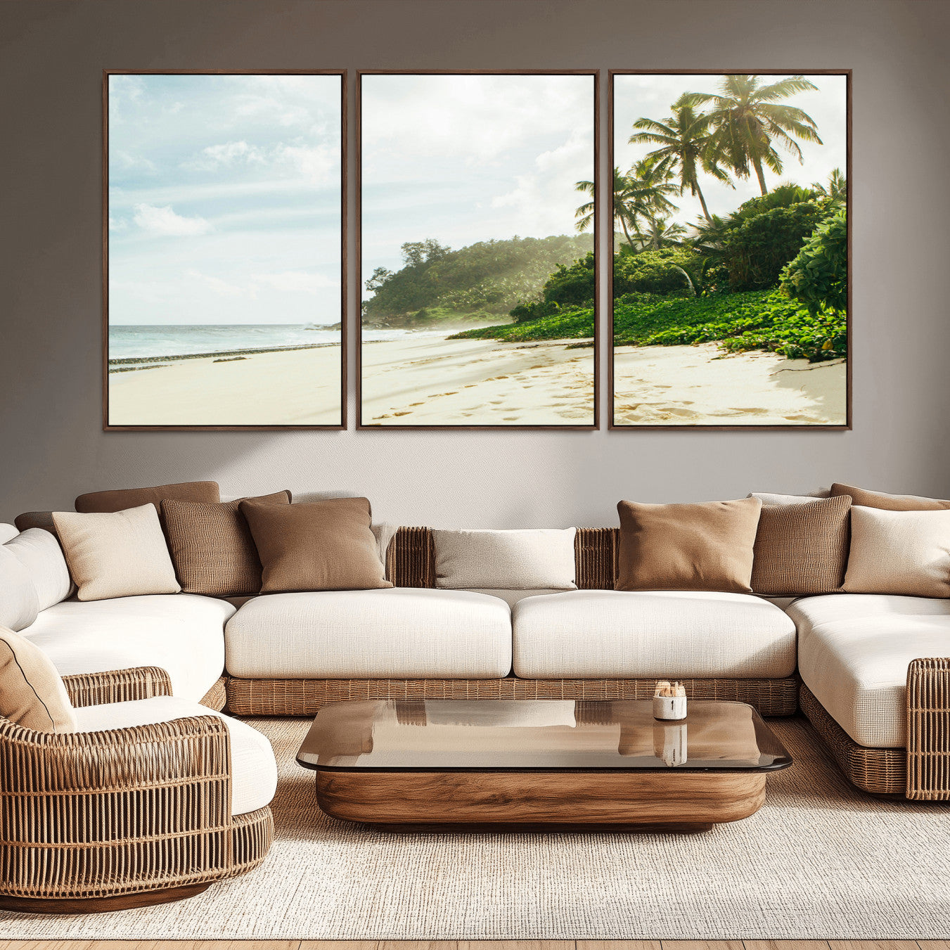 -Relaxing Beach Wall Art Canvas Print – Framed Ocean View Coastal Serenity Tropical Nature Scene Artwork for Home Office