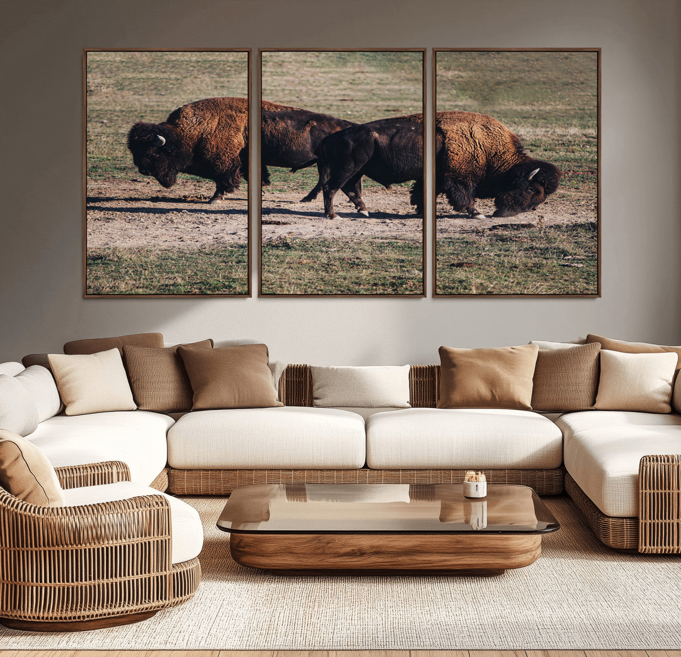 -Bison Wall Art Canvas Print – Framed Western Wildlife Modern Ranch Rustic Nature Scene Artwork for Home Office