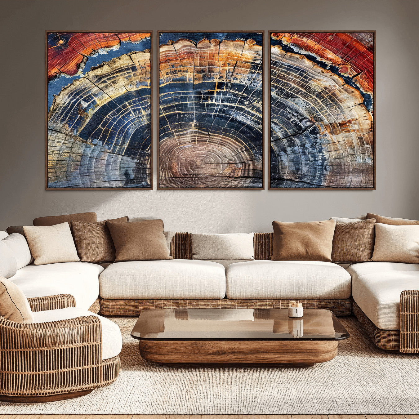 -Tree Rings Wall Art Canvas Print – Framed Petrified Wood Modern Rustic Nature Scene Artwork for Home Office