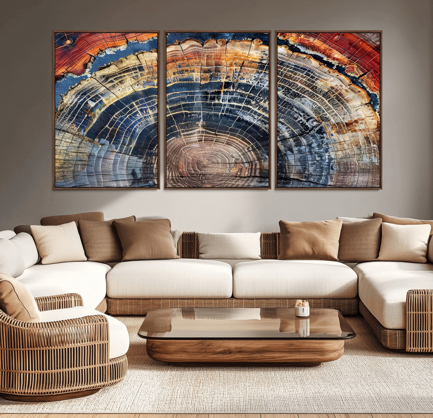 60292921-MGV-CV-36X24-Tree Rings Wall Art Canvas Print – Framed Petrified Wood Modern Rustic Nature Scene Artwork for Home Office