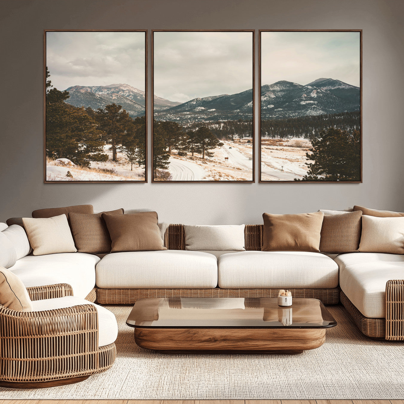 -Mountain Landscape Wall Art Canvas Print – Framed Snowy Peaks Alpine Aesthetic Rustic Winter Scene Artwork for Home Office