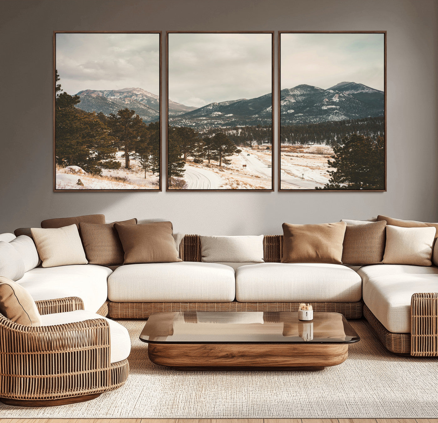 -Mountain Landscape Wall Art Canvas Print – Framed Snowy Peaks Alpine Aesthetic Rustic Winter Scene Artwork for Home Office
