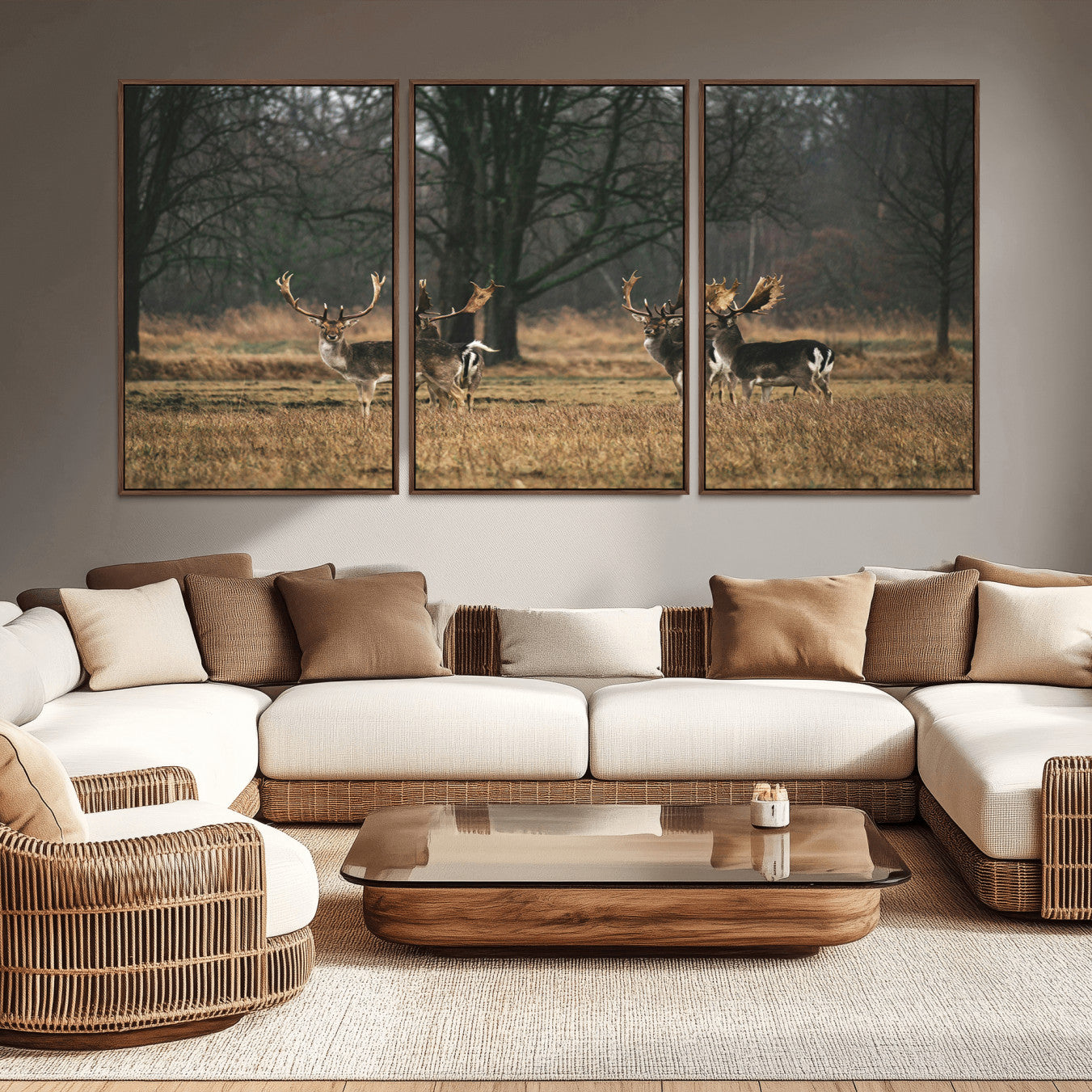 -Deer Wall Art Canvas Print – Framed Rustic Wildlife Stags Forest Nature Scene Artwork for Home, Office, Living Room