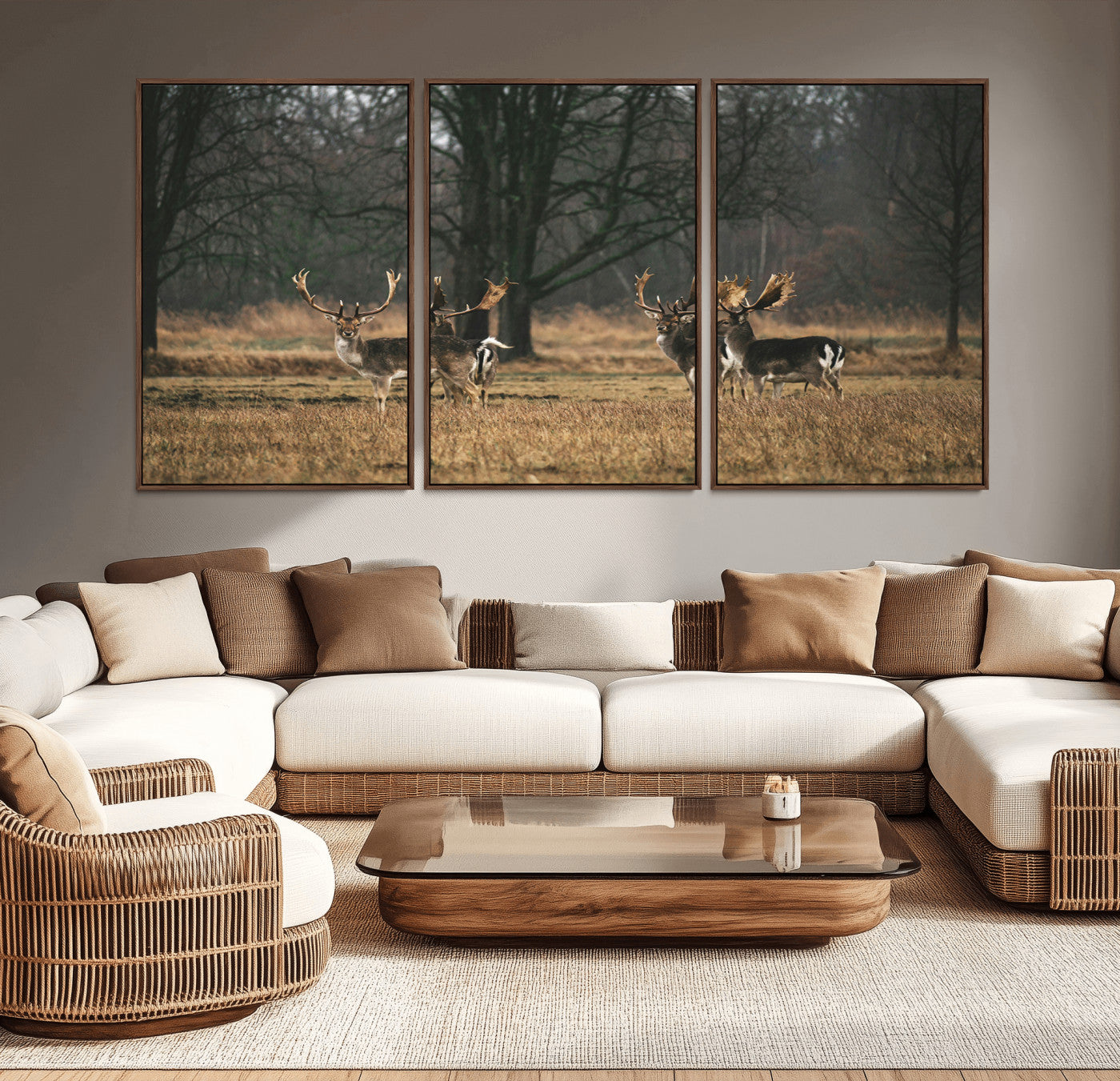 -Deer Wall Art Canvas Print – Framed Rustic Wildlife Stags Forest Nature Scene Artwork for Home, Office, Living Room