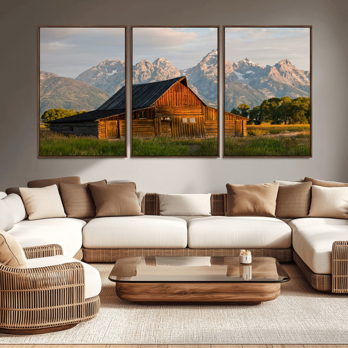 31771014-MGV-CV-36X24-Rustic Barn Wall Art Canvas Print – Framed Western Landscape Farmhouse Style Rustic Nature Scene Artwork for Home Office