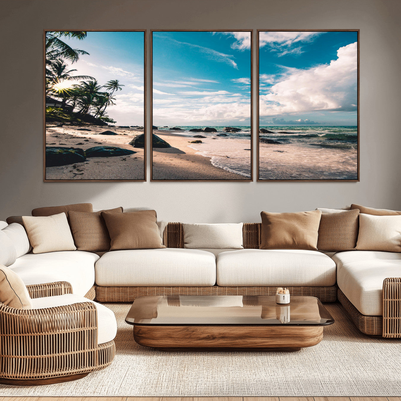 95301406-MGV-CV-36X24-Tropical Beach Wall Art Canvas Print – Framed Ocean Waves Relaxing Seascape Coastal Nature Scene Artwork for Home Office