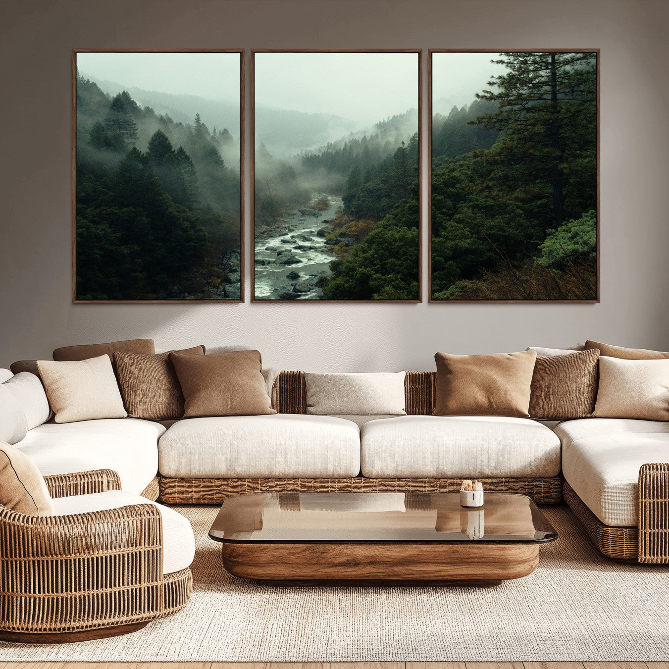 48497565-MGV-CV-36X24-Misty Forest Wall Art Canvas Print – Framed Foggy River Moody Landscape Wilderness Nature Scene Artwork for Home Office