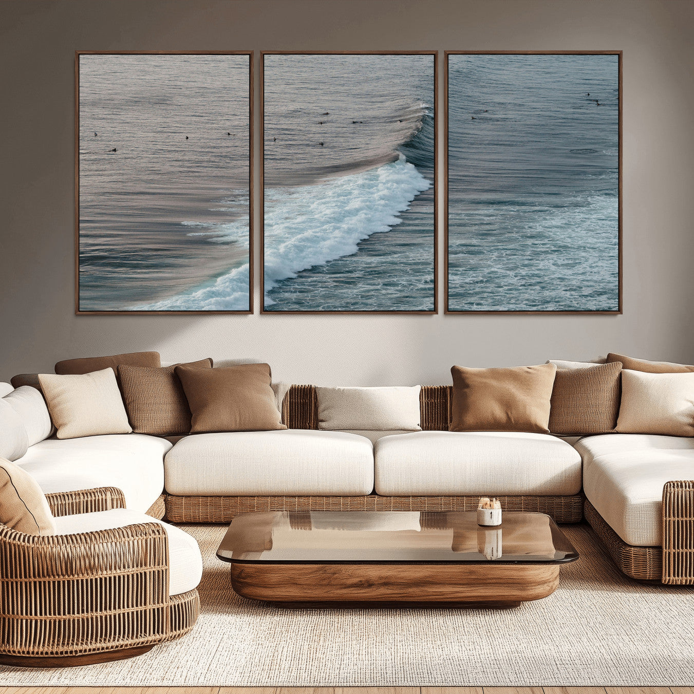 23077324-MGV-CV-36X24-Ocean Waves Wall Art Canvas Print – Framed Coastal Serenity Surf Nature Scene Artwork for Home Office