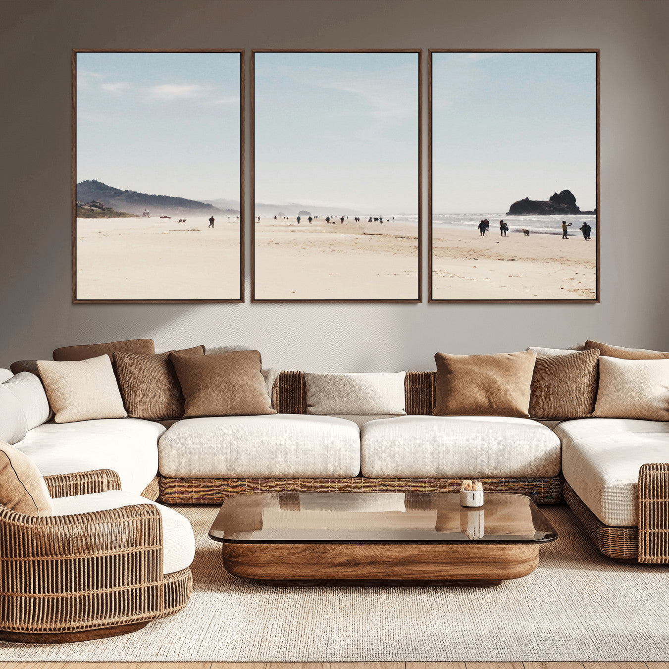 28307820-MGV-CV-36X24-Minimalist Beach Wall Art Canvas Print – Framed Coastal Serenity Soft Sand Nature Scene Artwork for Home Office