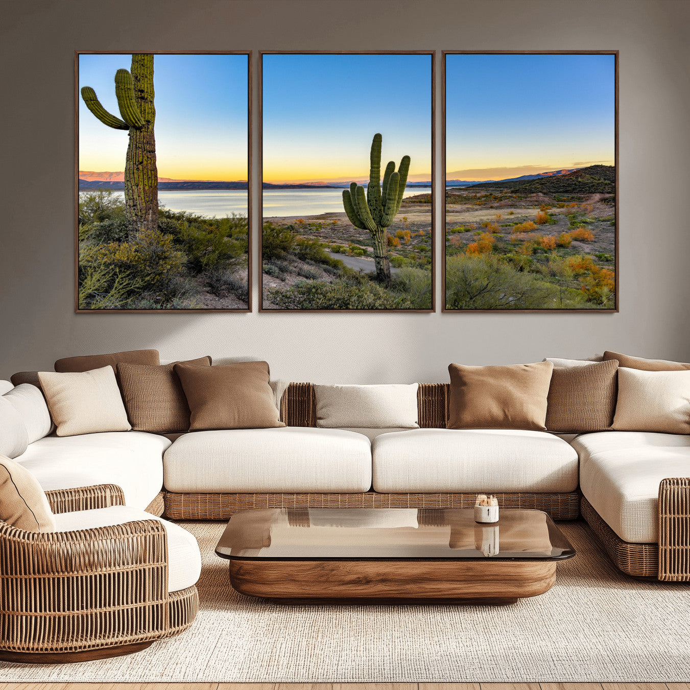 52844711-MGV-CV-36X24-Saguaro Cactus Wall Art Canvas Print – Framed Desert Sunset Southwestern Nature Scene Artwork for Home Office