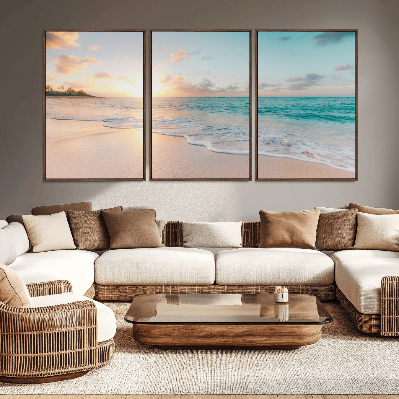 -Beach Sunset Wall Art Canvas Print – Framed Ocean Waves Summer Escape Coastal Nature Scene Artwork for Home Office