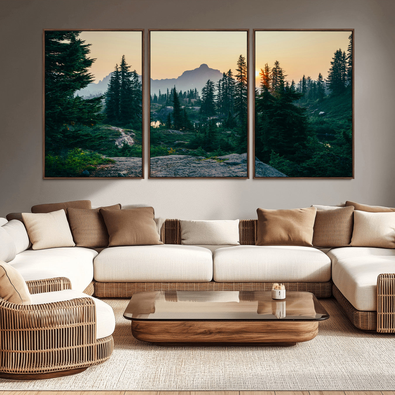 66397982-MGV-CV-36X24-Mountain Wall Art Canvas Print – Framed Forest Serenity Mountain Nature Scene Artwork for Home Office