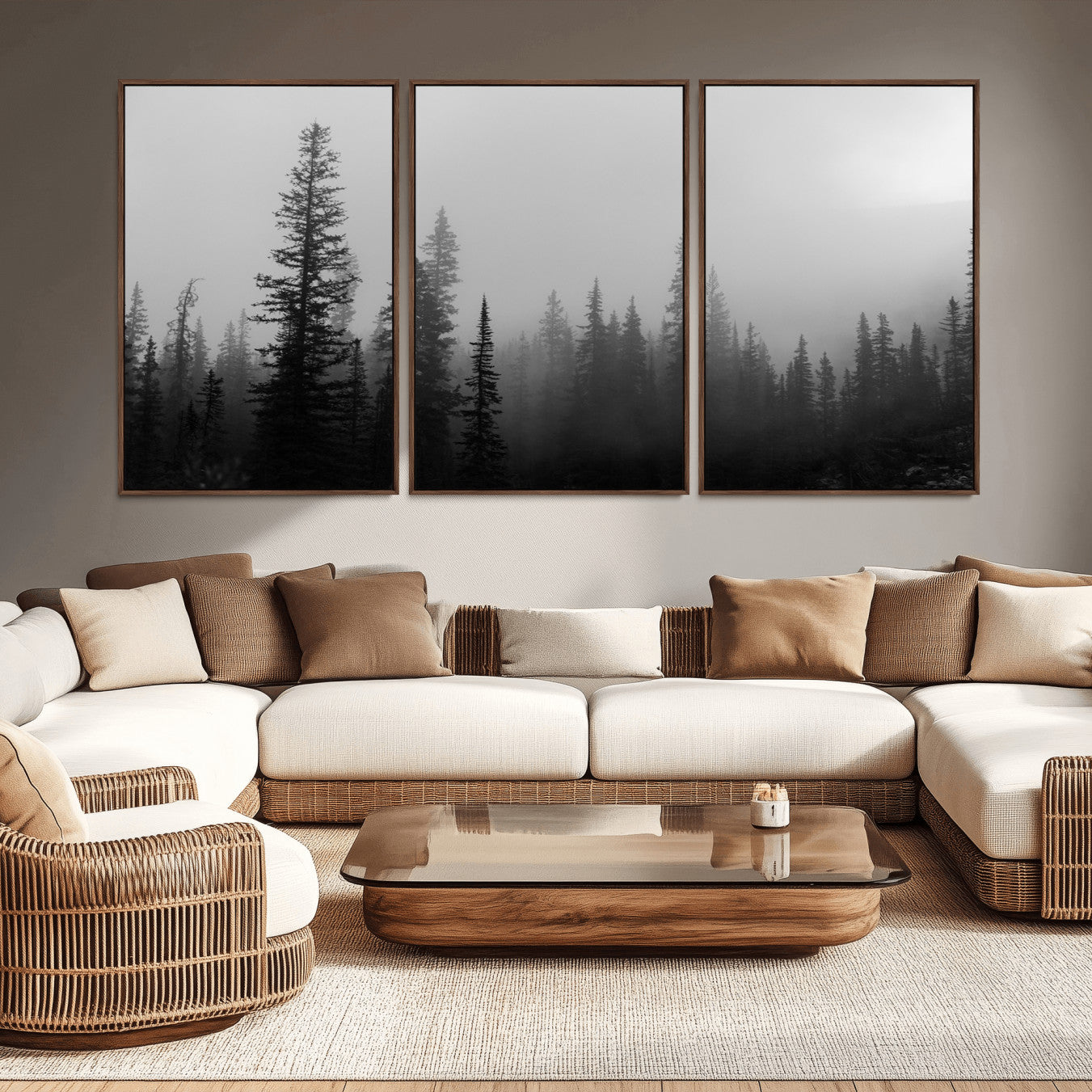 73138900-MGV-CV-36X24-Misty Pines Wall Art Canvas Print – Framed Woodland Minimalist Rustic Nature Scene Photography Artwork for Home Office