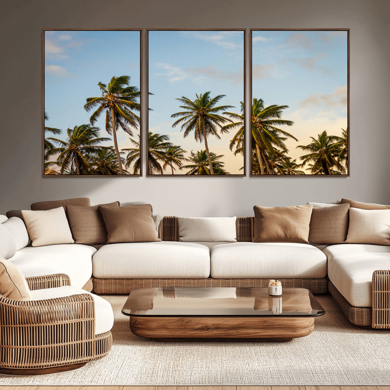 -Palm Trees Wall Art Canvas Print – Framed Tropical Vibes Coastal Sunset Boho Nature Scene Artwork for Home Office