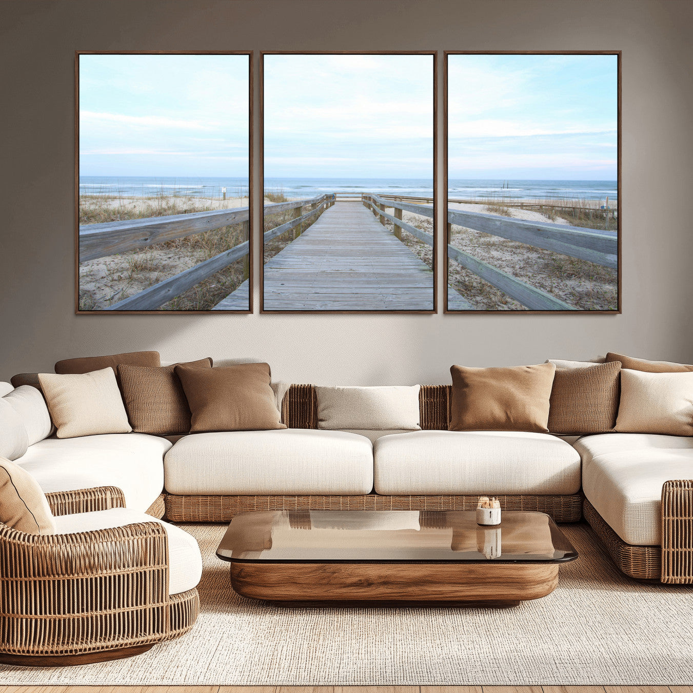 31602988-MGV-CV-36X24-Beach Boardwalk Wall Art Canvas Print – Framed Coastal Serenity Ocean View Nature Scene Artwork for Home Office