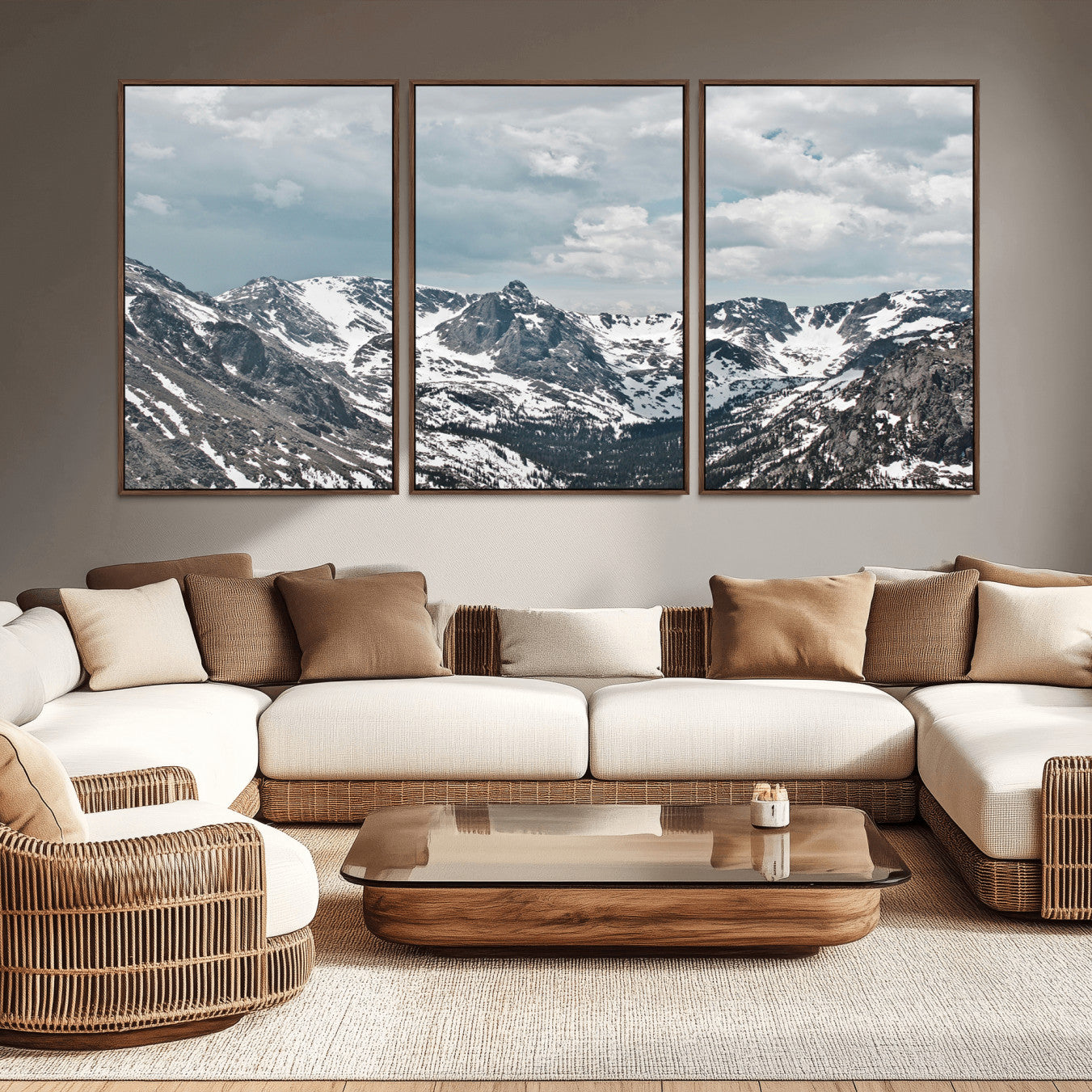 94074619-MGV-CV-36X24-Snowy Peaks Wall Art Canvas Print – Alpine Wilderness Mountain Escape Winter Serenity Artwork for Home, Office