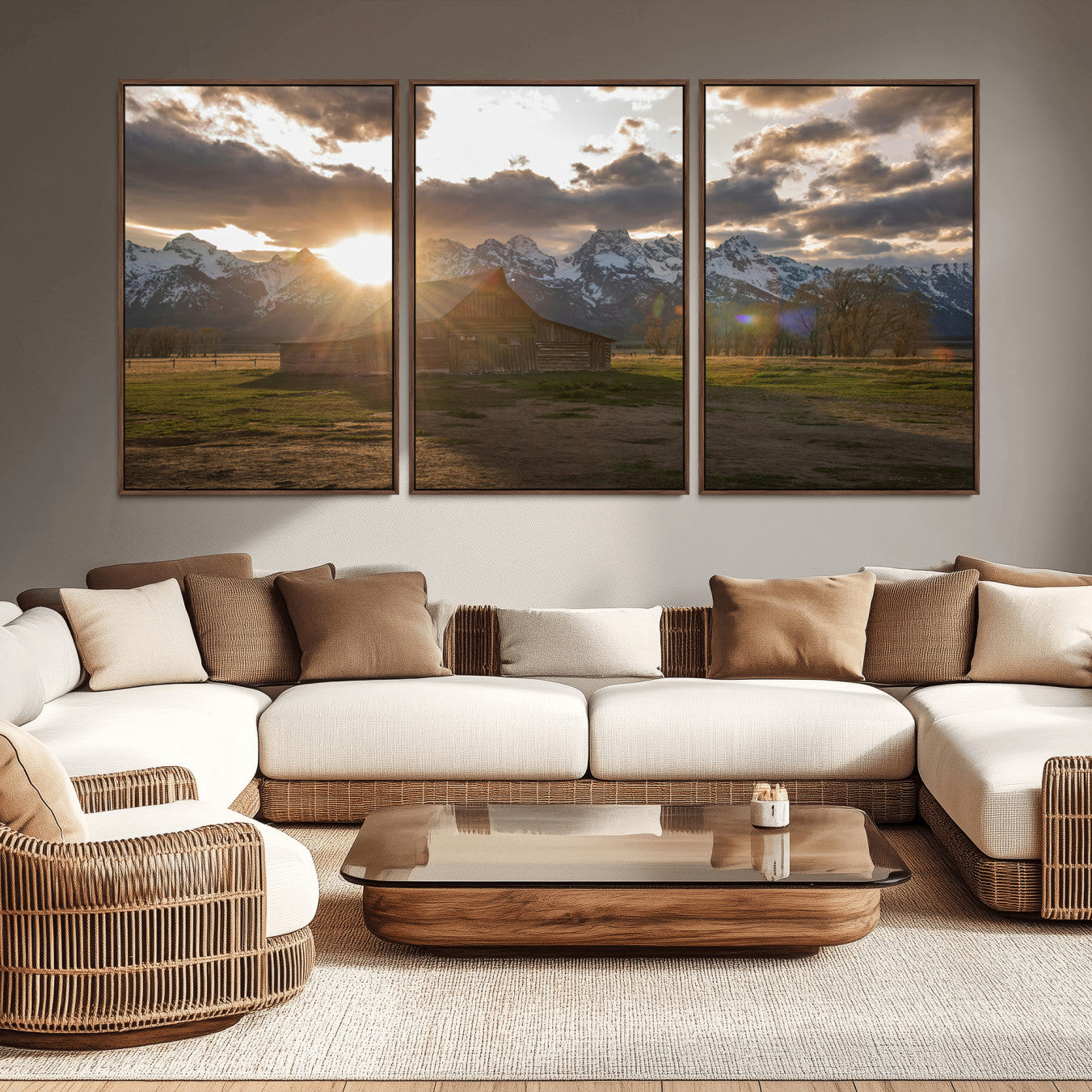 -Snowy Peaks Wall Art Canvas Print – Rustic Mountain Landscape Nature Escape Winter Forest Artwork for Home, Office