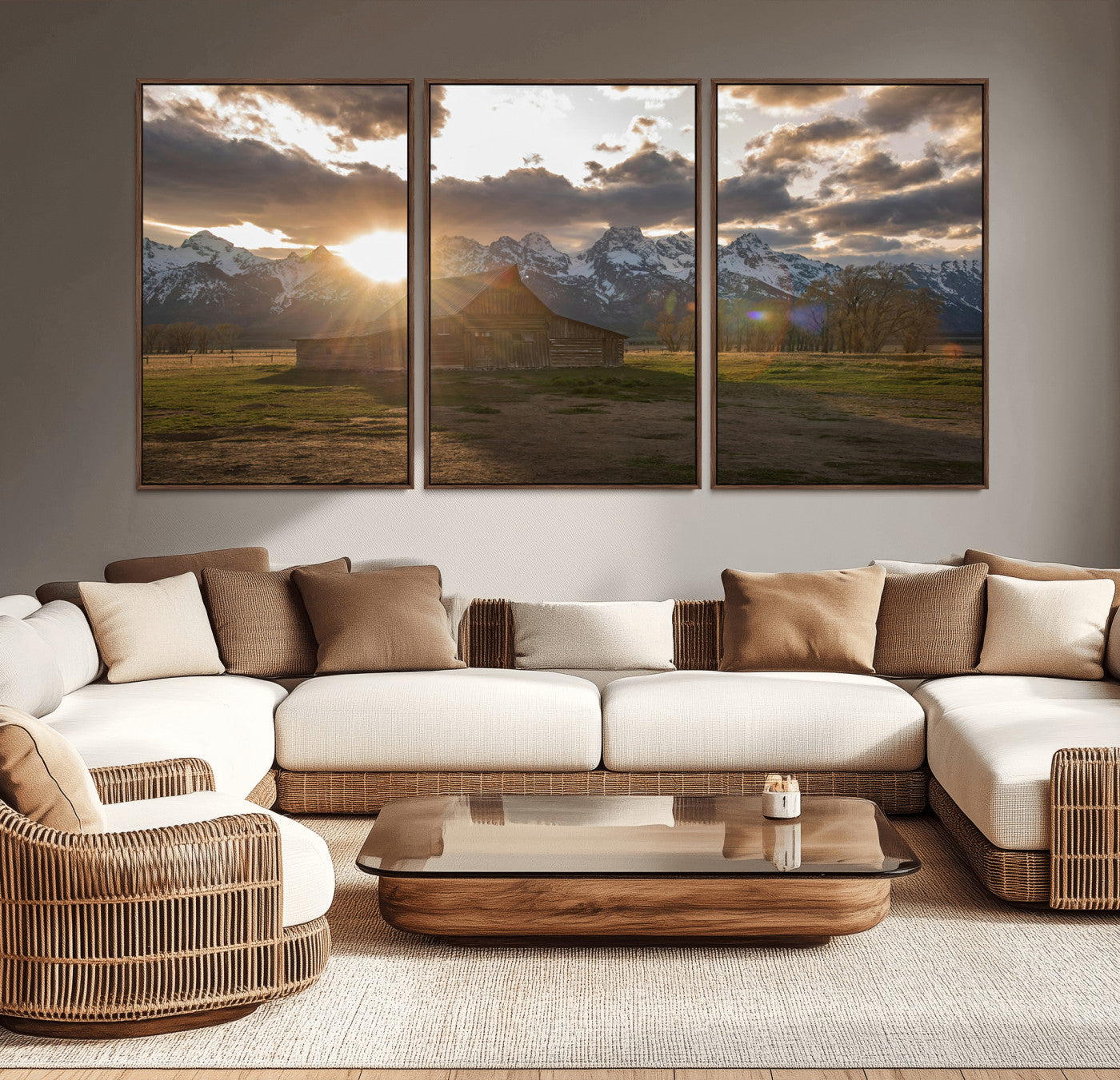 -Snowy Peaks Wall Art Canvas Print – Rustic Mountain Landscape Nature Escape Winter Forest Artwork for Home, Office