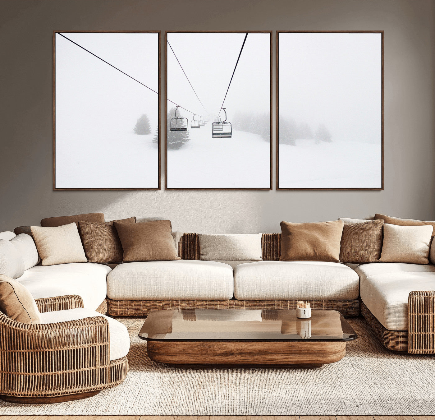 -Ski Lift Wall Art Canvas Print – Snowy Alpine Landscape Nordic Adventure Winter Mountains Artwork for Home, Office