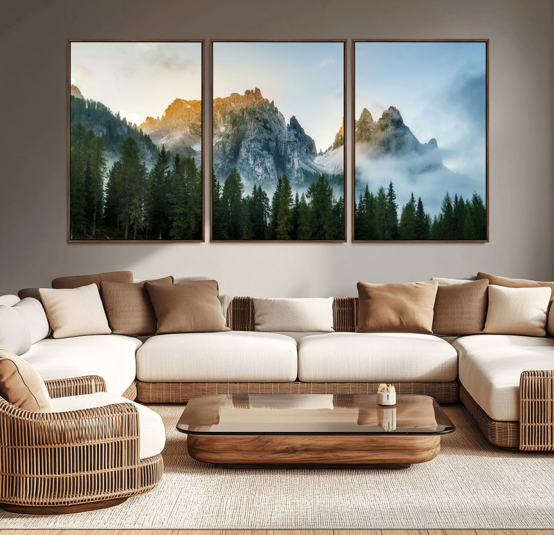 Wilderness Mountain Wall Art Canvas Print, Framed Misty Forest Photography, Nature Landscape Rustic Decor
