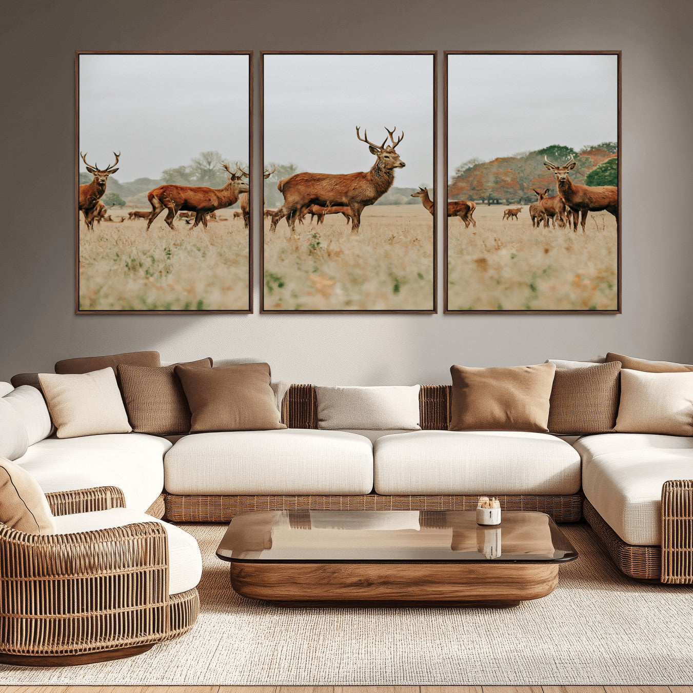 -Rustic Deer Wall Art Canvas Print – Autumn Forest Woodland Wildlife Scenic Nature Artwork for Home, Cabin