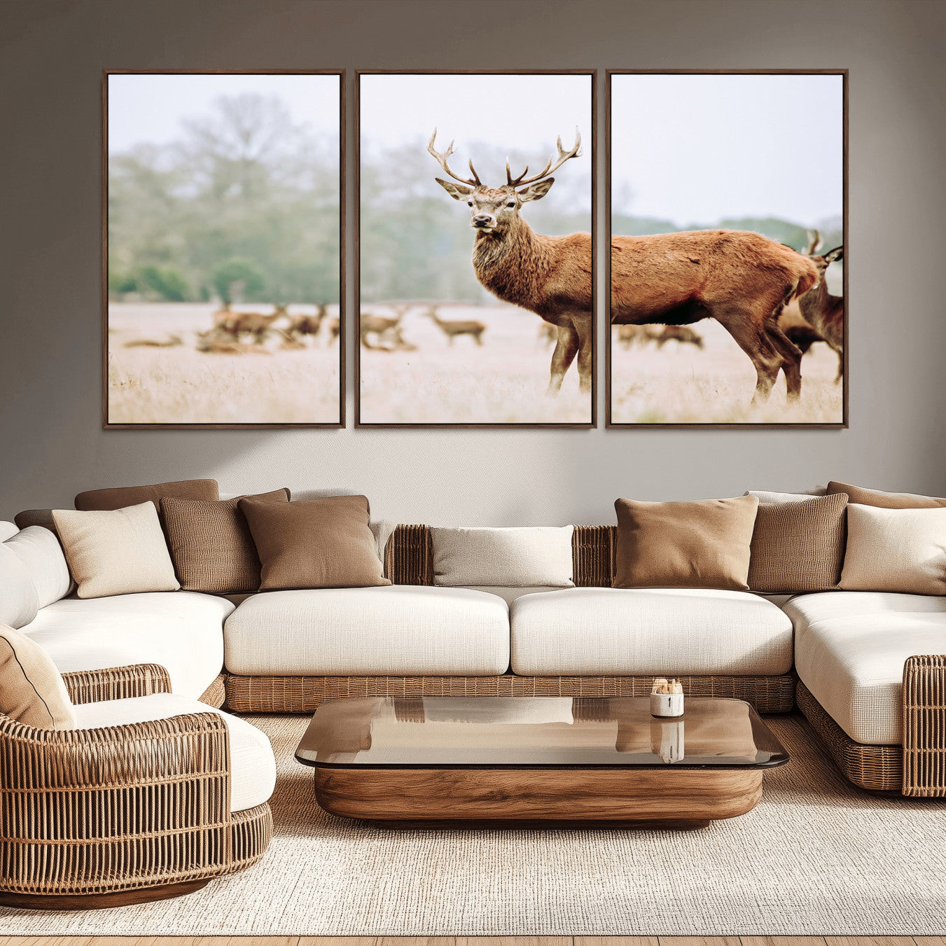 -Rustic Deer Wall Art Canvas Print – Forest Woodland Stag Nordic Animal Scenic Nature Artwork for Home, Cabin