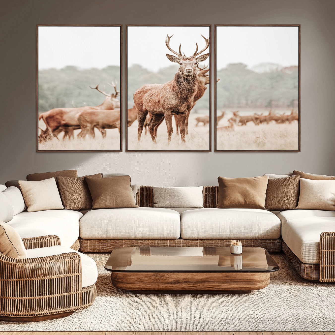 -Rustic Nature Wall Art Canvas Print – Stag Woodland Framed Wildlife Art Picture Print Perfect Lodge Decor