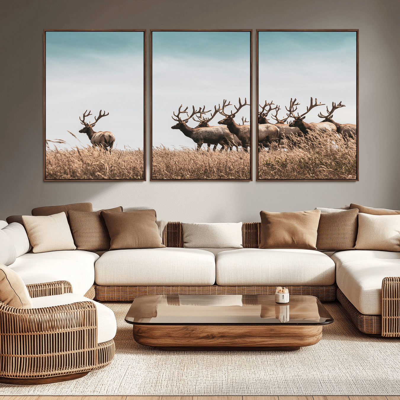 81594705-MGV-CV-36X24-Elk Herd Wall Art Canvas Print – Framed Wildlife Photography Rustic Nature Scene Artwork for Home, Office, Living Room