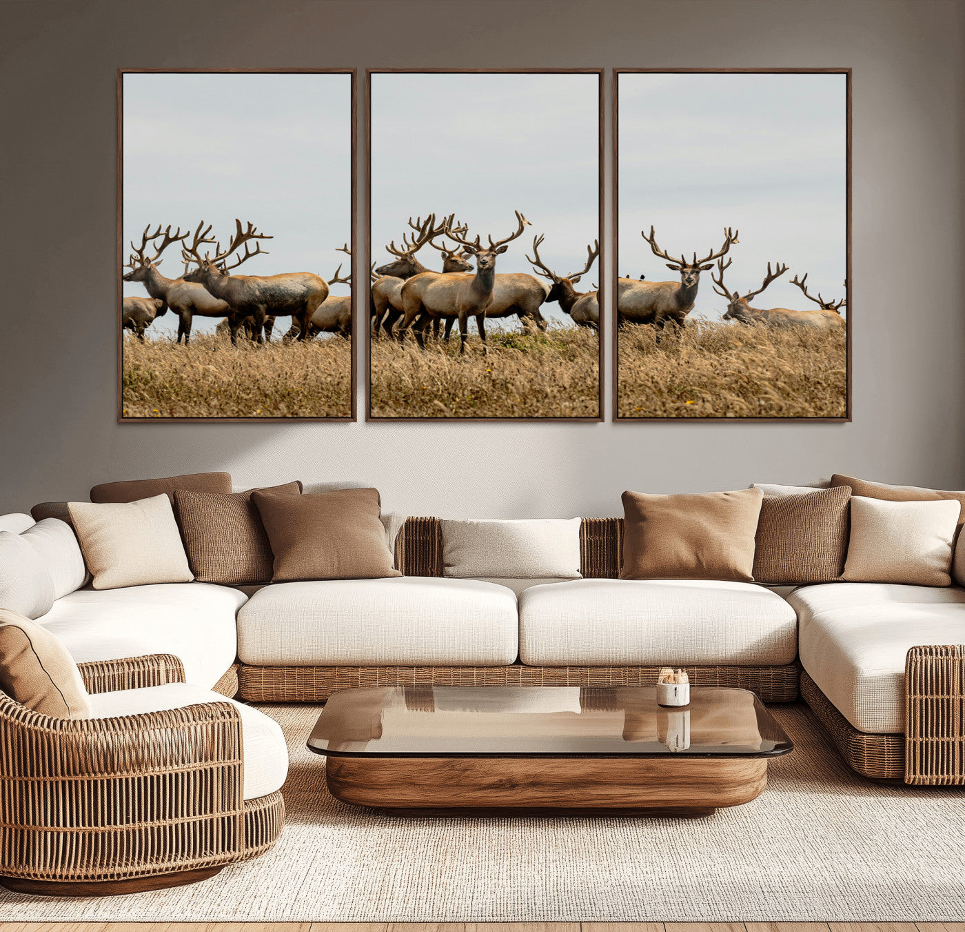 -Elk Herd Wall Art Canvas Print – Framed Wildlife Photography Majestic Antlers Nature Scene Artwork for Home Office