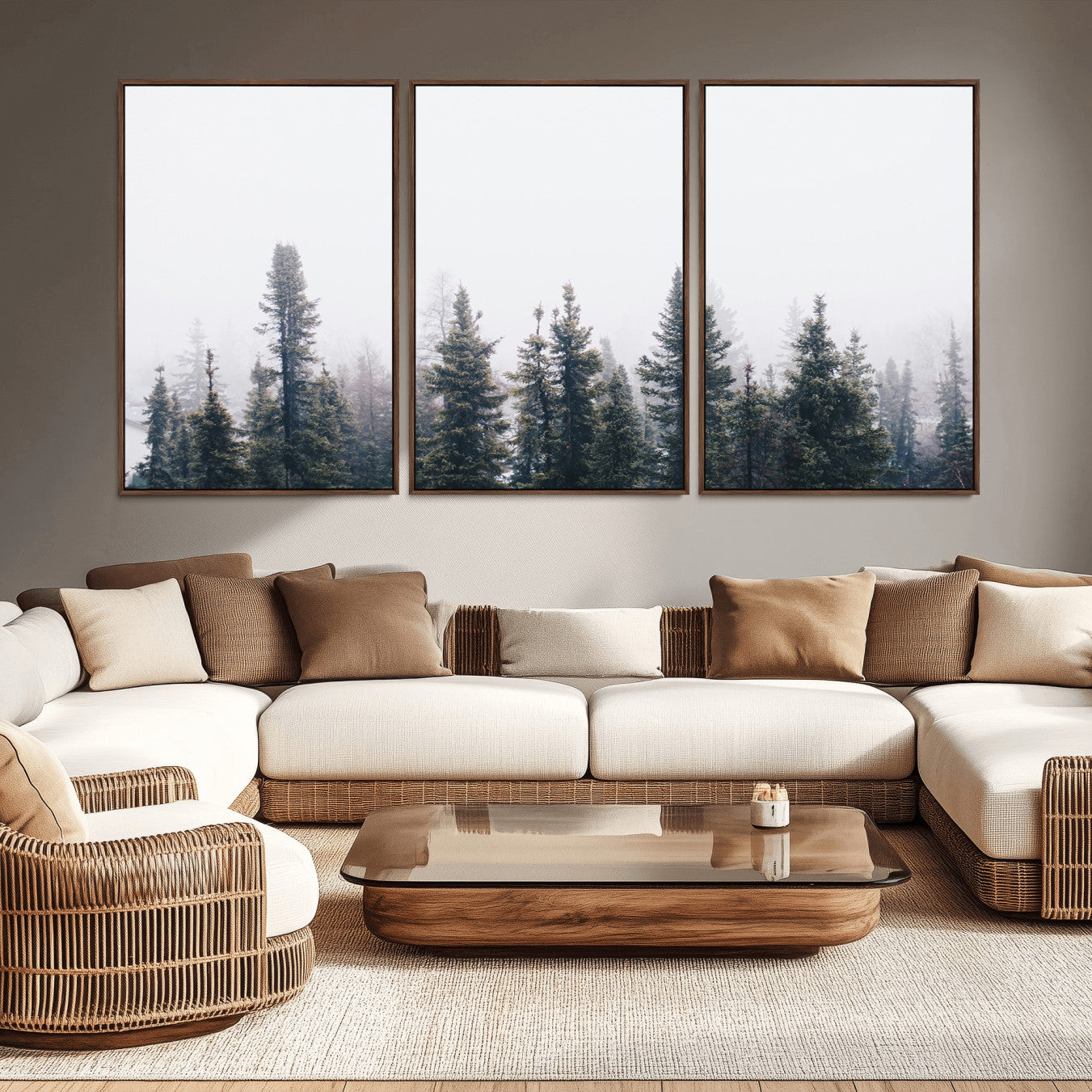 42364796-MGV-CV-36X24-Foggy Forest Wall Art Canvas Print – Framed Misty Pines Moody Woodland Nature Scene Artwork for Home Office