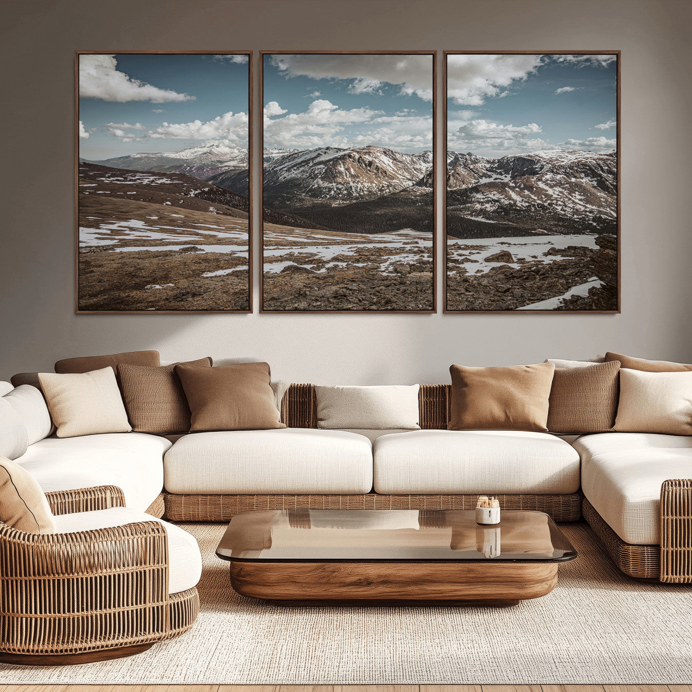 -Mountain Landscape Wall Art Canvas Print – Framed Snowy Peaks Rugged Highlands Nature Scene Artwork for Home Office
