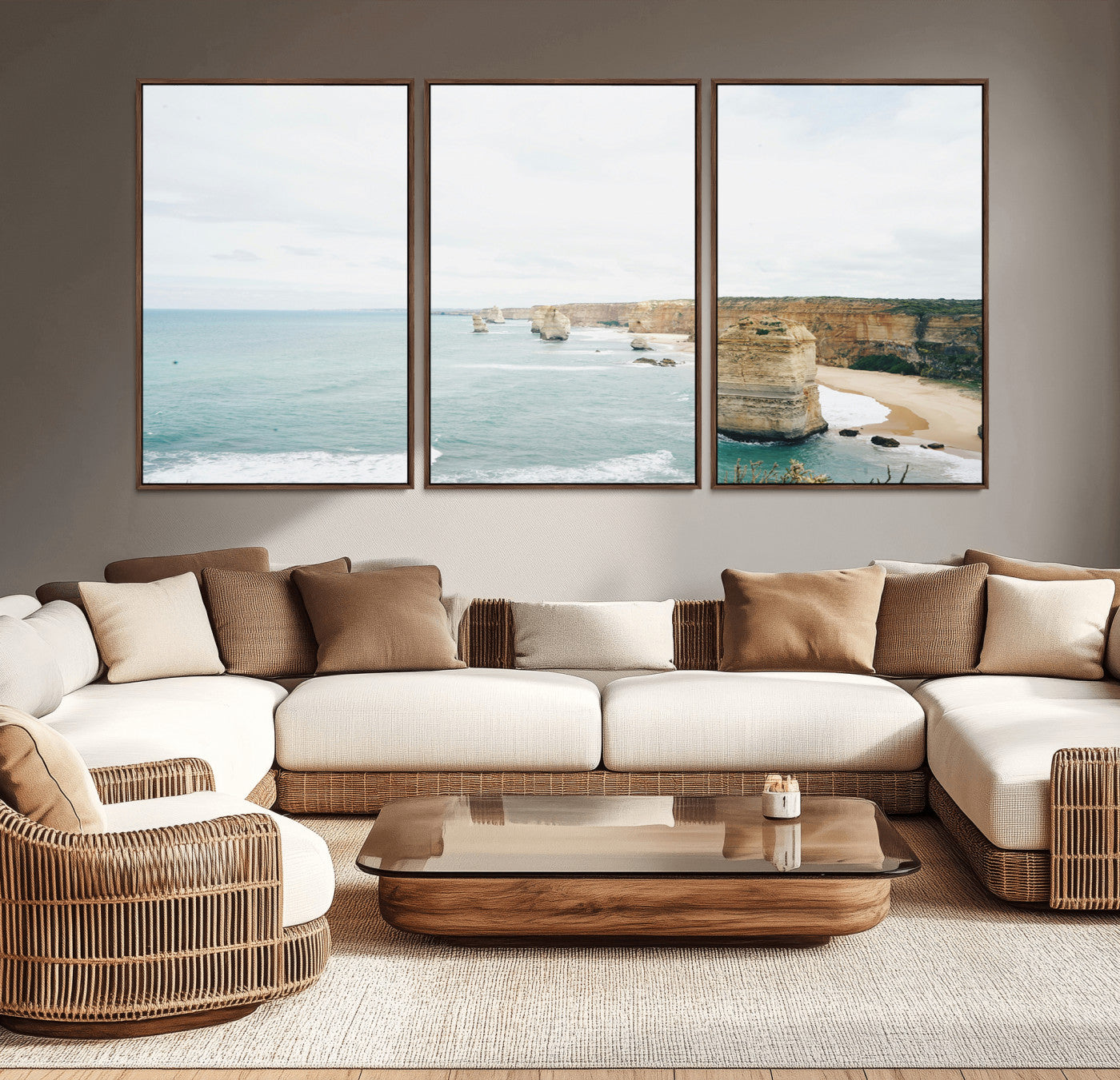 70095633-MGV-CV-36X24-Twelve Apostles Wall Art Canvas Print – Framed Coastal Cliffs Rugged Rock Formations Artwork for Home Office